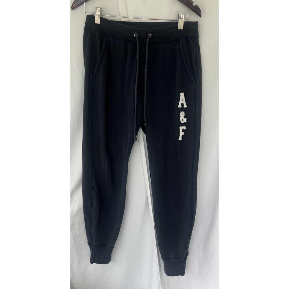 Y2K Abercrombie & Fitch Navy Blue Embroidered Joggers Sweatpants Drawstring S
